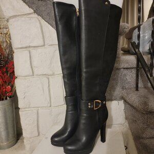 VENUS Knee High Black Boots with Gold Detail - Size 8.5